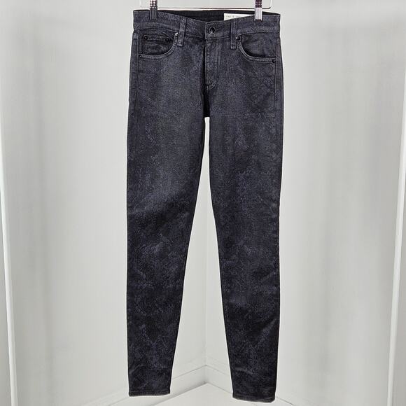 Rag and Bone Women's Black Mid-Rise Snake Print Wax Denim Jeans | 23 - Picture 2 of 16